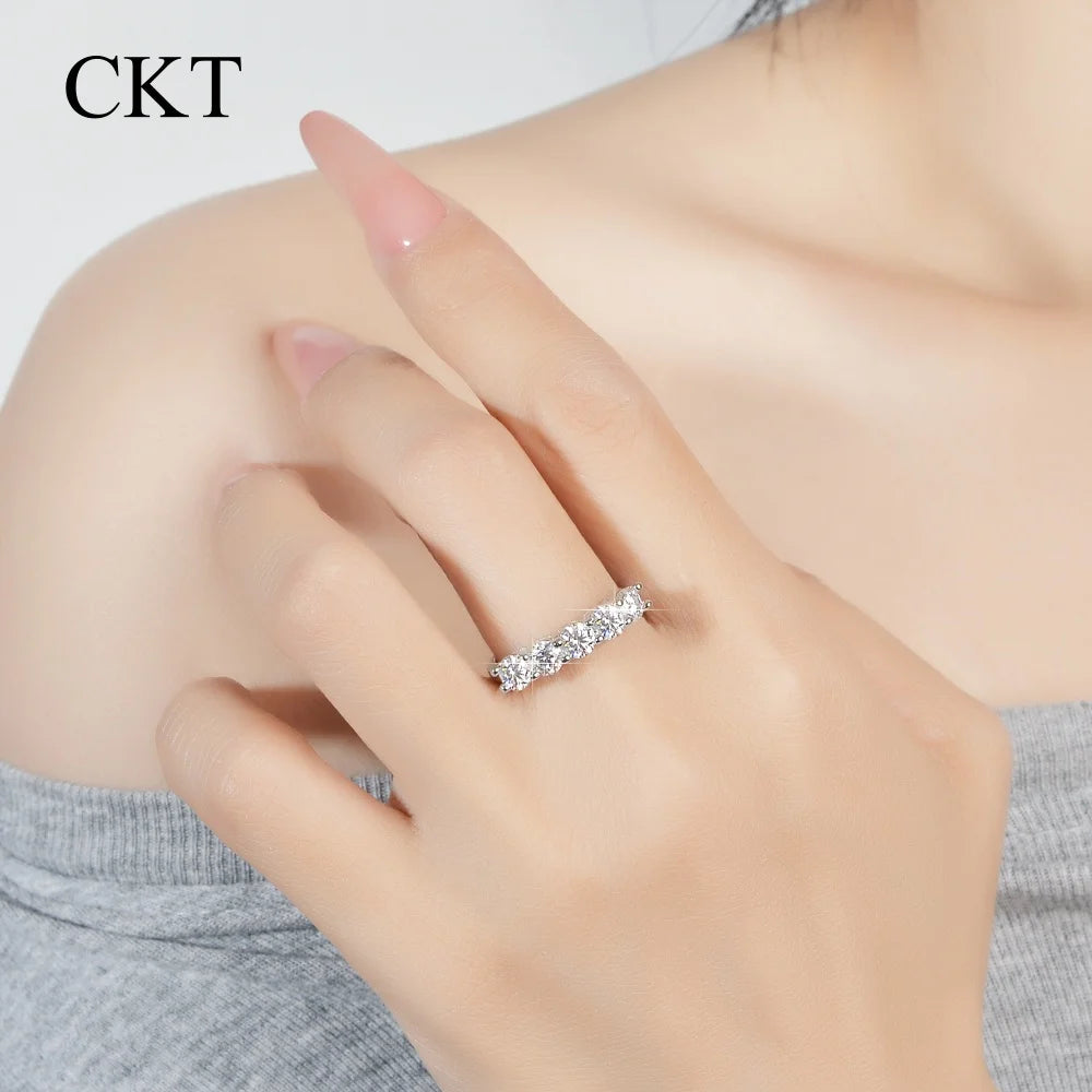 CKT 18k White Gold Diamond Moisanite Ring Women's Platinum Pt950 Rings Five-Star Princess Ring Crown Ring Wedding Bands Jewelry