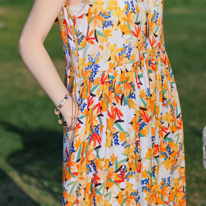 Plus Size Women Dress 2025 Summer Long Dress Vintage Loose Casual Elegant  Sleeveless Dress Women