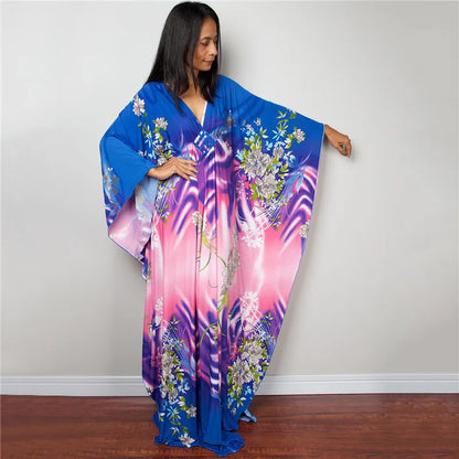 Plus Size Dresses Womens Caftan Floral Print Kaftan Dress Short Sleeve Swimsuit Cover up Loungewear for Summer