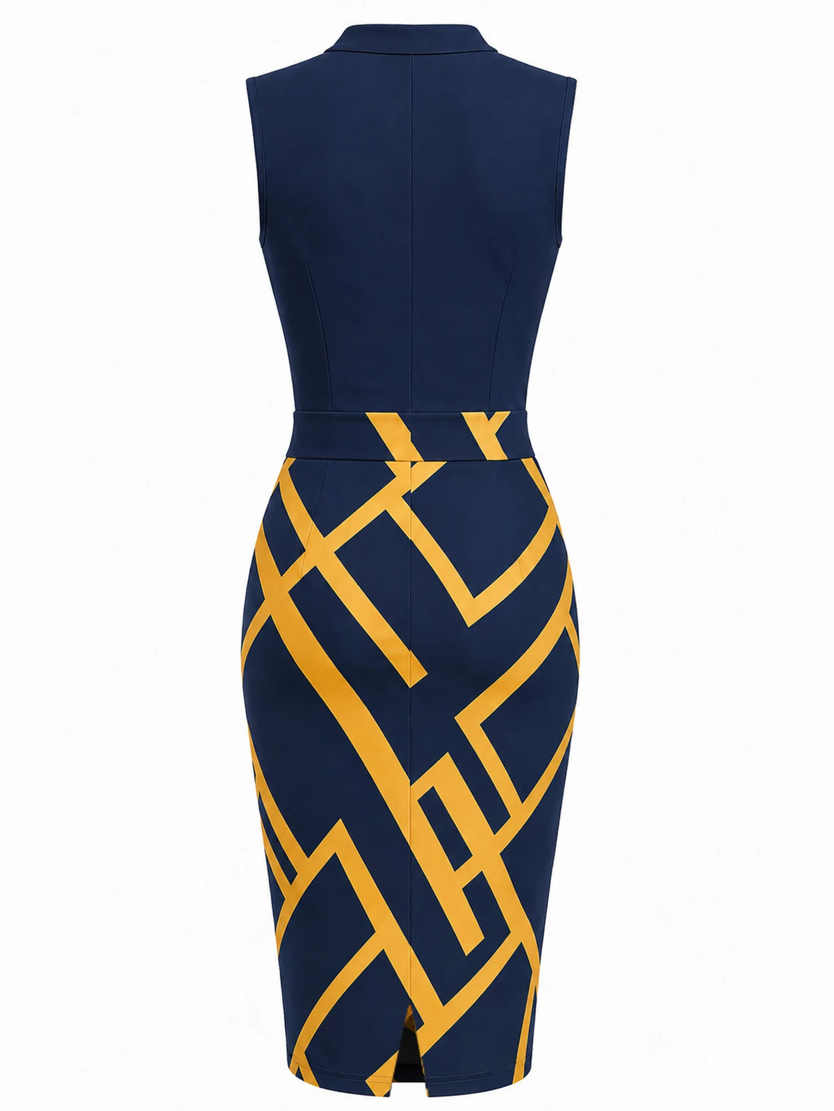 Womens Plus Size V Neck Sleeveless Elegant Business Casual Workwear Geometric Print Bodycon Knee Length Dress