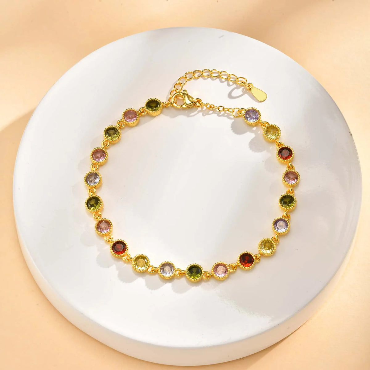 Luxury Colored Round Zircon Bracelet for Women,Gold Plated Zircon Chain Bracelets,Dainty Charm Jewelry Gift