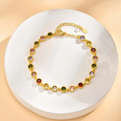Luxury Colored Round Zircon Bracelet for Women,Gold Plated Zircon Chain Bracelets,Dainty Charm Jewelry Gift