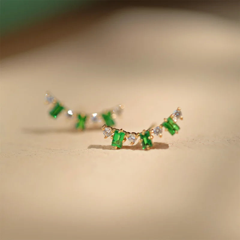 925 Sterling Silver Emerald Zircon Earring Gold Plated Vintage Style Ear Stud, Elegant Statement Jewelry for Women