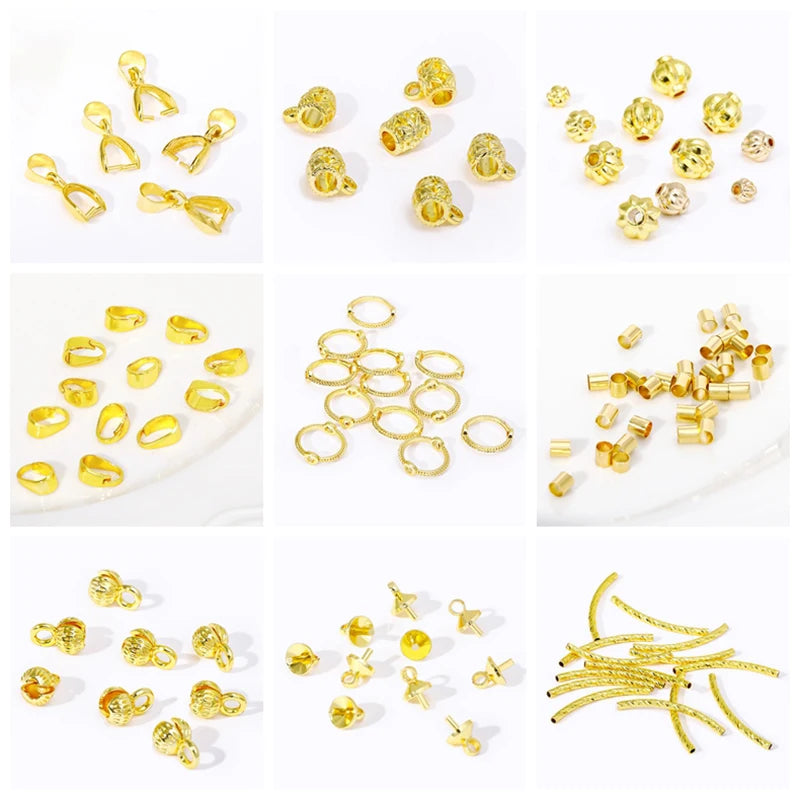 18K Real Gold Plated Brass Connector With Loop,End Caps For Jewelry,Pearl Neckalce Ends Connector ,Connectors For Jewelry