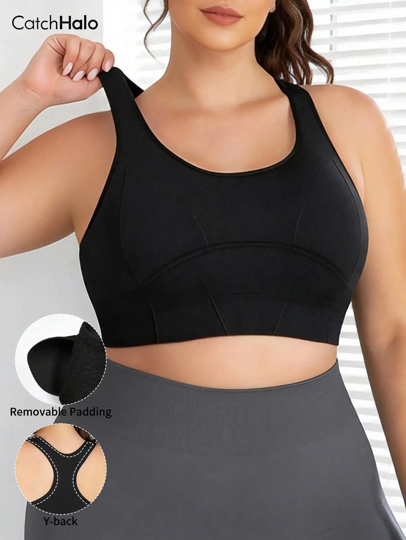 Plus Size Racerback Sports Bra Women Wide Strap Removable Pads Wireless Gym Yoga Bra Breathable Fitness Workout Crop Top