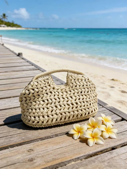 Handcrafted Basket Weave Clutch Bag Vacation Style Pure Handwoven Fashion Accessory