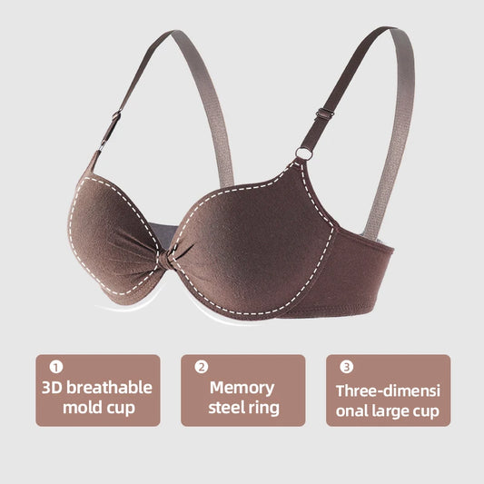 Women's Sexy Cotton Gathered Bra Deep V Underwire Ladied  Brassiere Push Up Lingerie Solid Bras Backless Intimate Underwear