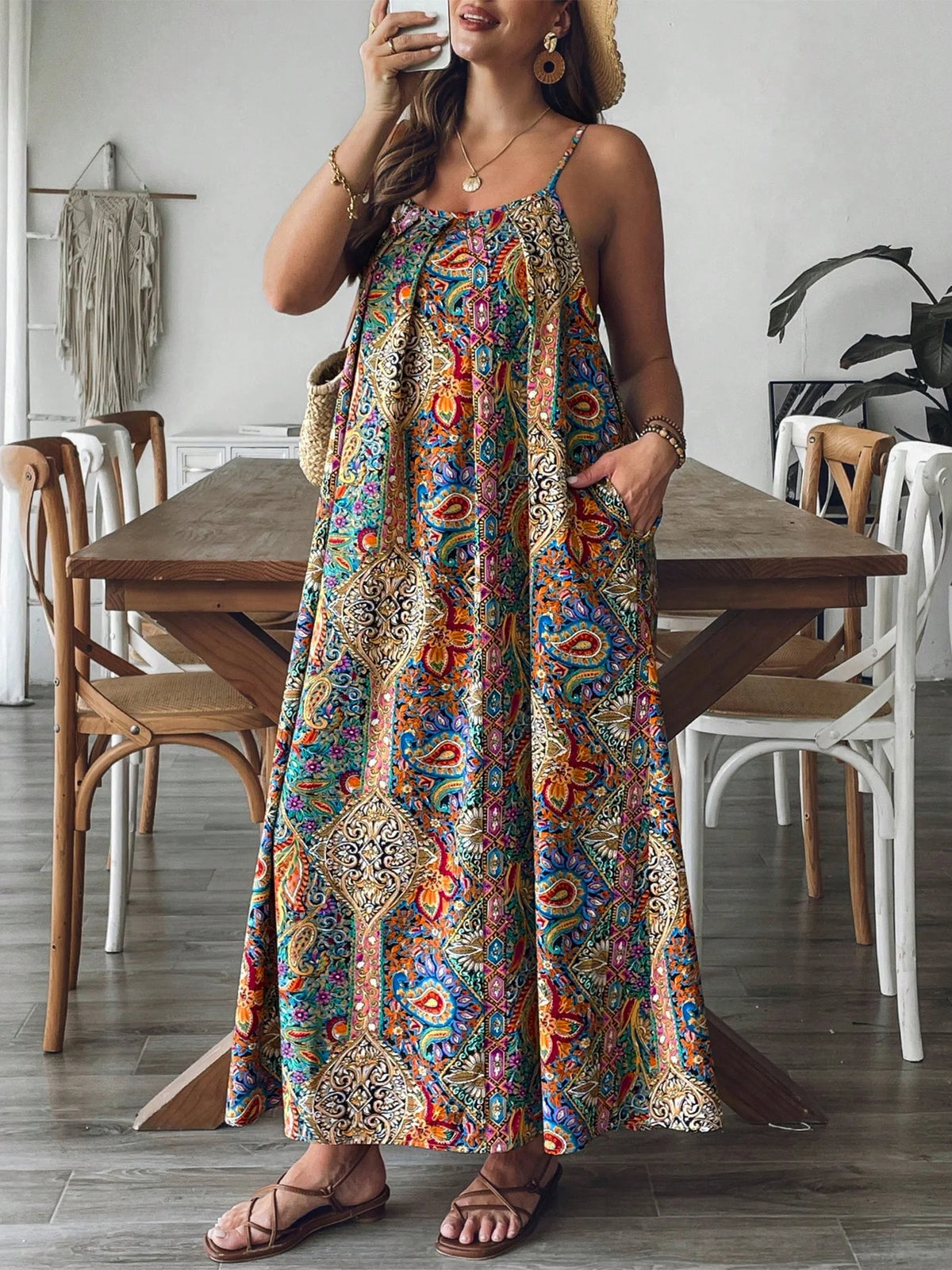 Plus Size Floral Paisley Maxi Dress Flowy Beachy Boho Vacation Gown Summer Dress