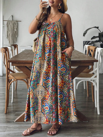 Plus Size Floral Paisley Maxi Dress Flowy Beachy Boho Vacation Gown Summer Dress