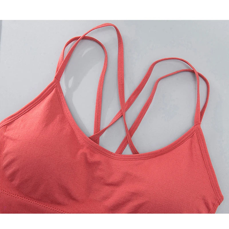 Sexy Women Tops Back Cross Straps Tank Tops Push Up Running Sports Bra Breathable Soft Fitness Beauty Gym Shockproof Yoga Bra