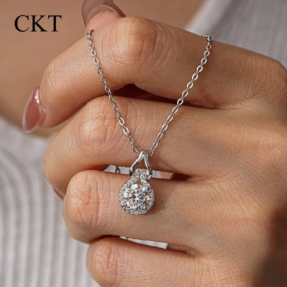 CKT Real 18k White Gold 1ct D Color Moissanite Diamond Necklace Pendant for Women Platinum Pt950 Classic Gourd Fine Jewelry