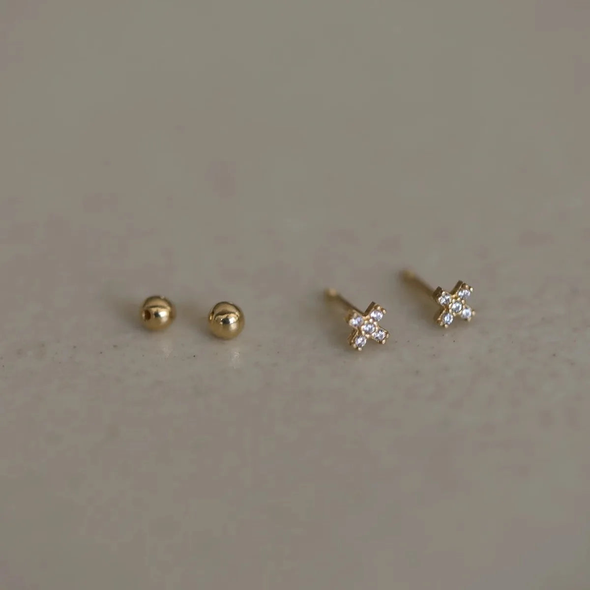 S925 Sterling Silver Plated 18K Gold Mini Cross Zircon Exquisite Screws Earrings Fashionable Temperament Jewelry for Women