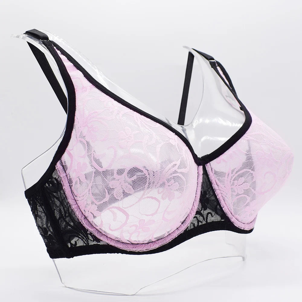 Bra For Womens Underwear Lace Bra Underwire BH Hollow Out Embroidery Perspective Sexy Lingerie Tops Plus Size Brassiere