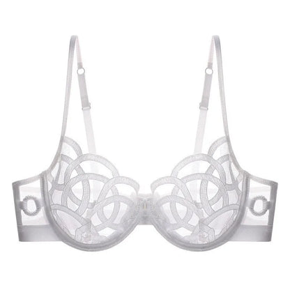 Women's Sexy Underwear Bra Female Hollow Out Thin Cotton Rabbit Ear Cup Soft Breathable Gathering Lace Large-sized Bra Everyday