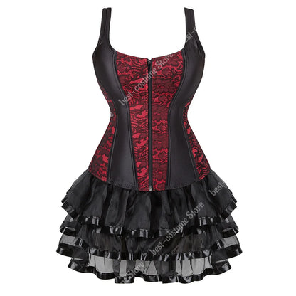 Burlesque Corset Dresses for Women Plus Size Sexy Corset Lingerie Top With Cup Black Sexy Lace Corset Dress With Straps