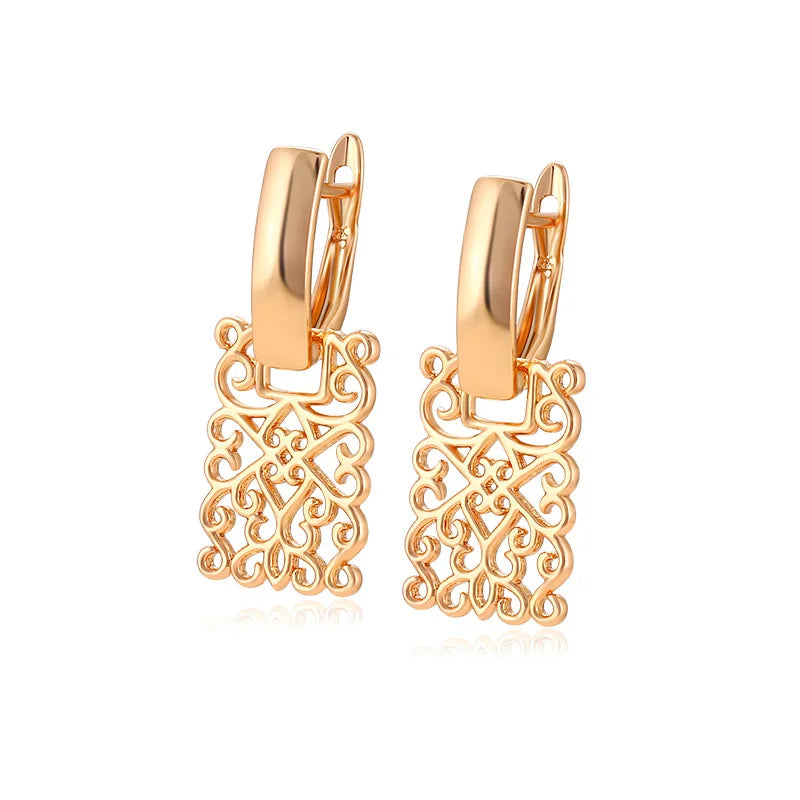Kititykiss jewelry 18K gold-plated geometric square hollow earrings high-end vintage earrings