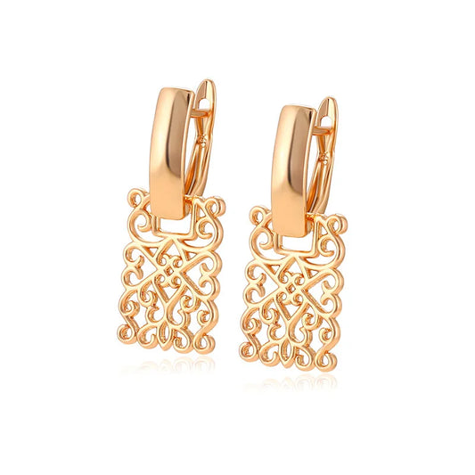 Kititykiss jewelry 18K gold-plated geometric square hollow earrings high-end vintage earrings