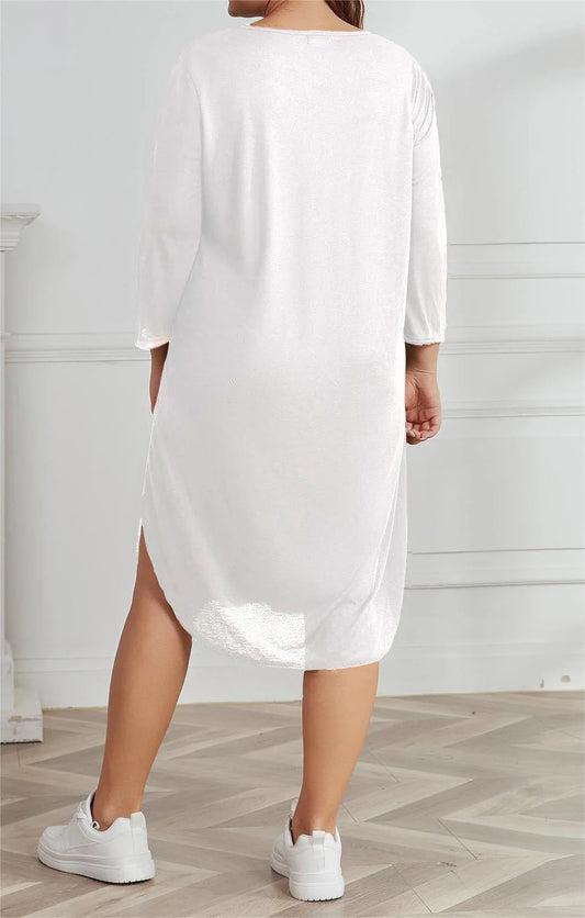 Women's Plus Size 3/4 Sleeve Criss Cross V Neck Sleep Dress Loose Casual Loungewear Nightgown