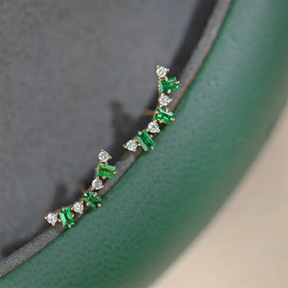 925 Sterling Silver Emerald Zircon Earring Gold Plated Vintage Style Ear Stud, Elegant Statement Jewelry for Women