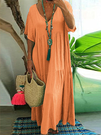 plus Size Women's V Neck Casual Dress Irregular Hem Swing Maxi Long Dress Flowy Elegant Gown for All Seasons