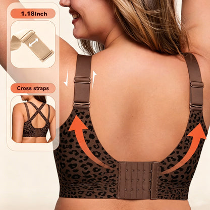 Women's Plus Size Seamless Jelly Soft Support Bra Leopard Print Wire-Free Full Cup Thin Bra Breathable Push Up Bra Large Bust