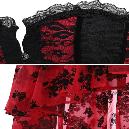Corset Dresses for Women Plus Size Wedding Dress Red and Black Sexy Lace Up Corset Bustier Top Lace Skirt Gothic Corsets