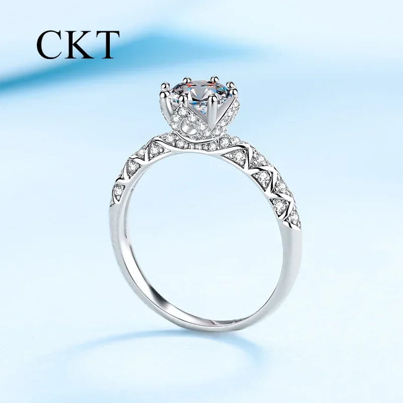 CKT 18K White Gold 1 Carat Moissanite Ring for Women Light Luxury Platinum Pt950 Design Sense Diamond Sparkling Fine Jewelry
