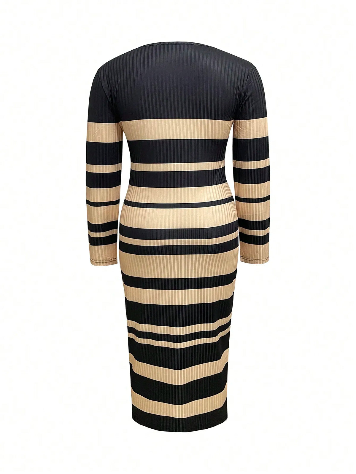 Plus-size Women's Spring and Autumn Slimming Striped Print Long-sleeved Gathered Dress