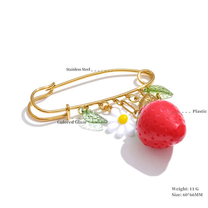 Yhpup 1Pcs Fashion Plastic Strawberry Fruit Heart Flower Shell Drop Charm Clasp Pin 18K Golden Plated Stainless Steel Jewelry