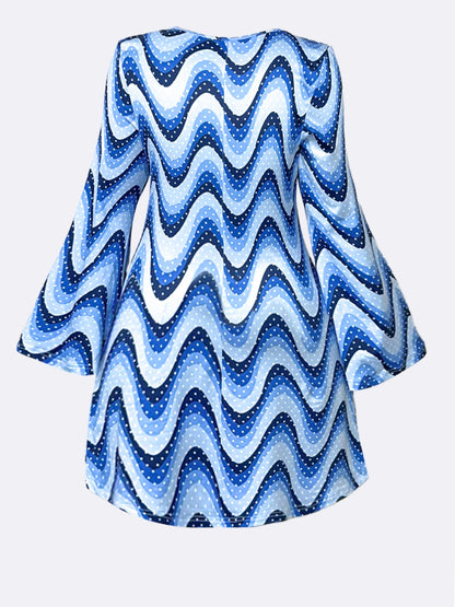 Plus Size 70s Floral Print Dress, Disco Party Mini with Bell Sleeves, Jazz Hippie A-Line Swing Dress for Women