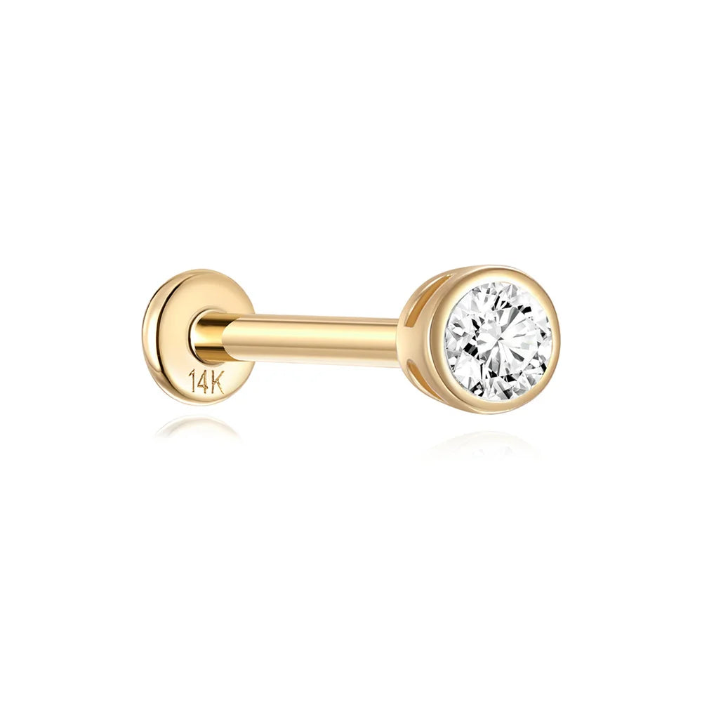 AIDE Single 1piece 14K Solid Gold Jewelry Stud Earring For Women Simple Mini Puncture Earrings Yellow Gold Jewelry Birthday Gift