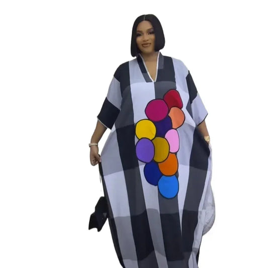 African Plus Size Dresses for Women 2025 Spring Autumn V-neck Half Sleeve Wedding Party Evening Christmas Long Dress Robes Gowns