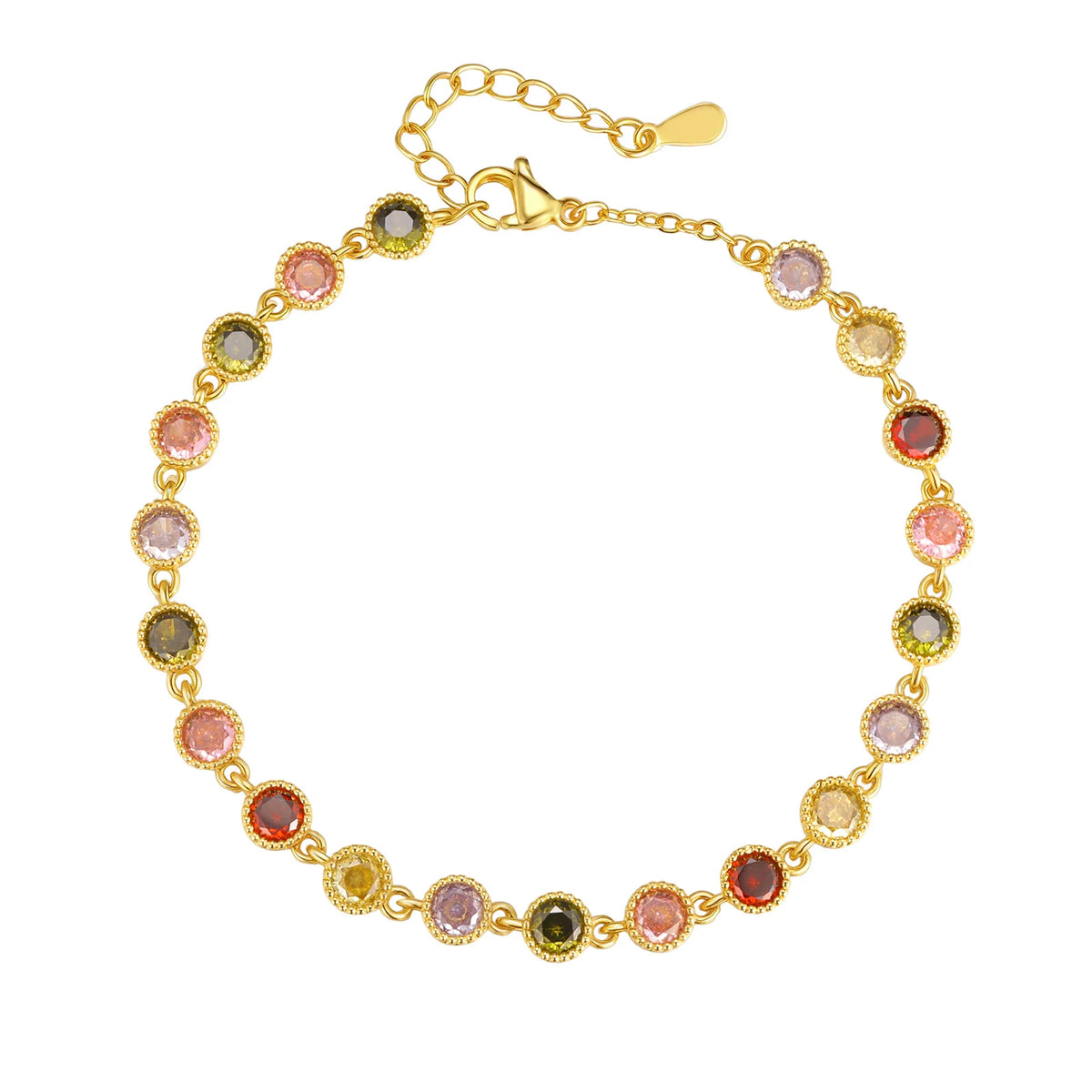 Luxury Colored Round Zircon Bracelet for Women,Gold Plated Zircon Chain Bracelets,Dainty Charm Jewelry Gift