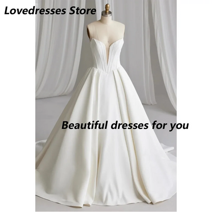 Amazing Wedding Dress Plus Size New Arrival V Neck  A Line Woman Bridal Gown Sweep Train Backless Bride Dresses Robe De Mariée