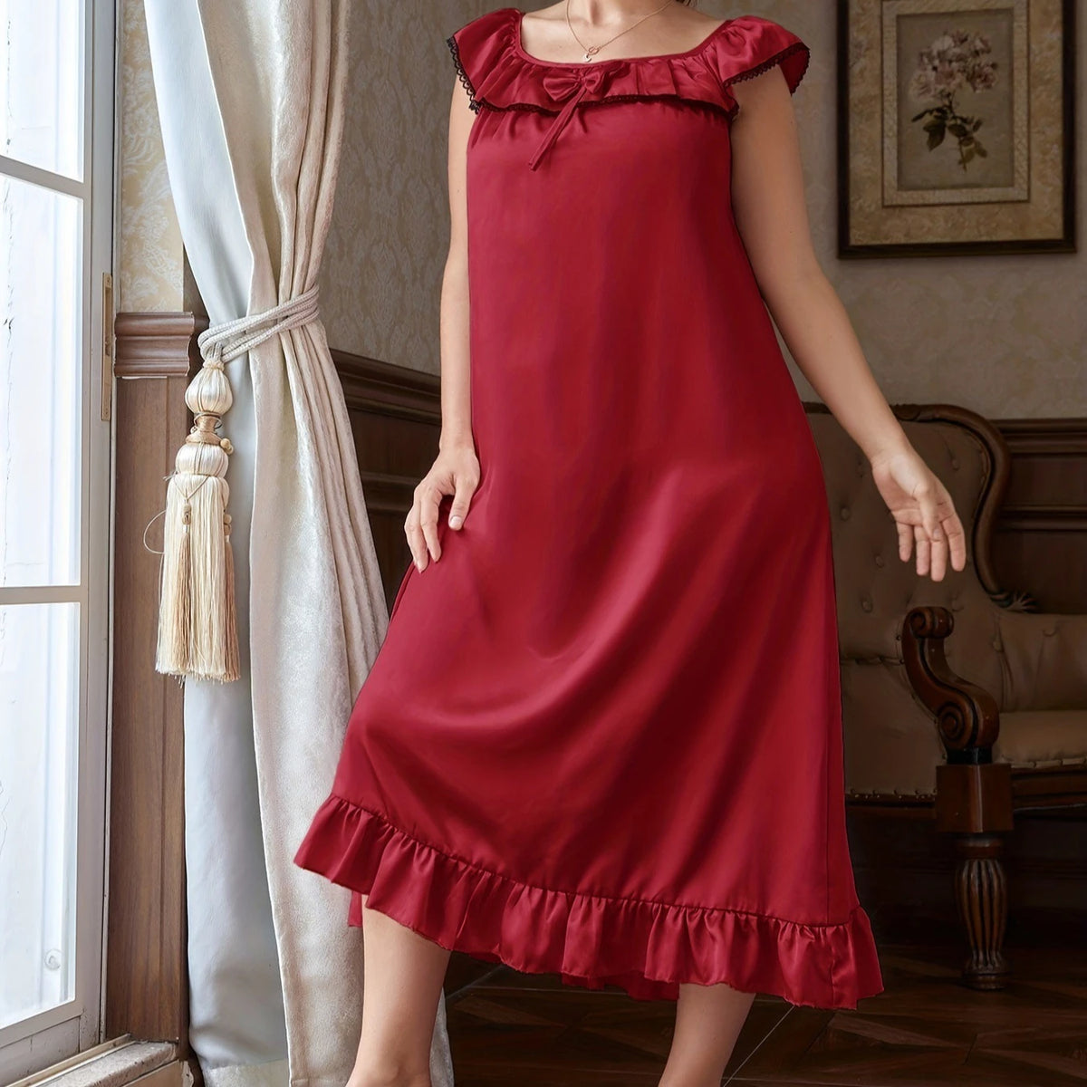 Plus Size Women's Summer Nightdress Loose Fit Slip Dress Euro Style Satin Like Sleepwear for Curvy Girls Breathable Lounge Gown