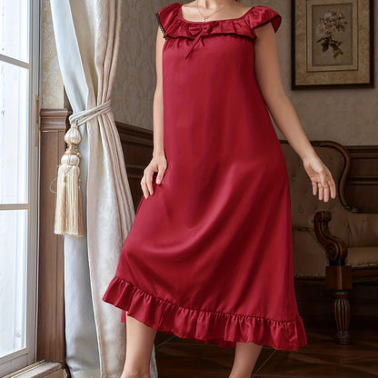 Plus Size Women's Summer Nightdress Loose Fit Slip Dress Euro Style Satin Like Sleepwear for Curvy Girls Breathable Lounge Gown