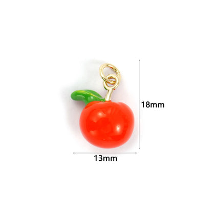 2pcs 3d Fruit Brass Charm 18k Gold Plated Enamel Lemon Pear Persimmon Tangerine Pendant Diy Findings For Jewelry Necklace Making