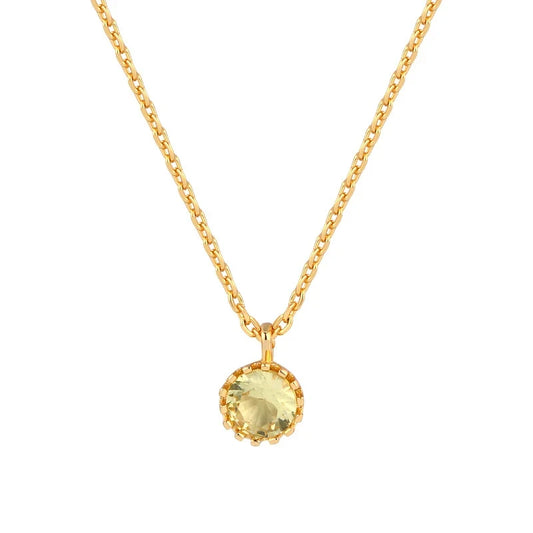 2026 New Gold Plated Crown Bezel Round Citrine Pendant Necklace Single Yellow Gem Dainty  Chain Choker For Women Jewelry