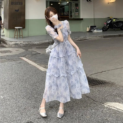 High Quality Hot Selling Wholesale Plus Size Summer New Gentle Style Floral Long Skirt Slim Fit Sweet Princess Dress Women Y2K
