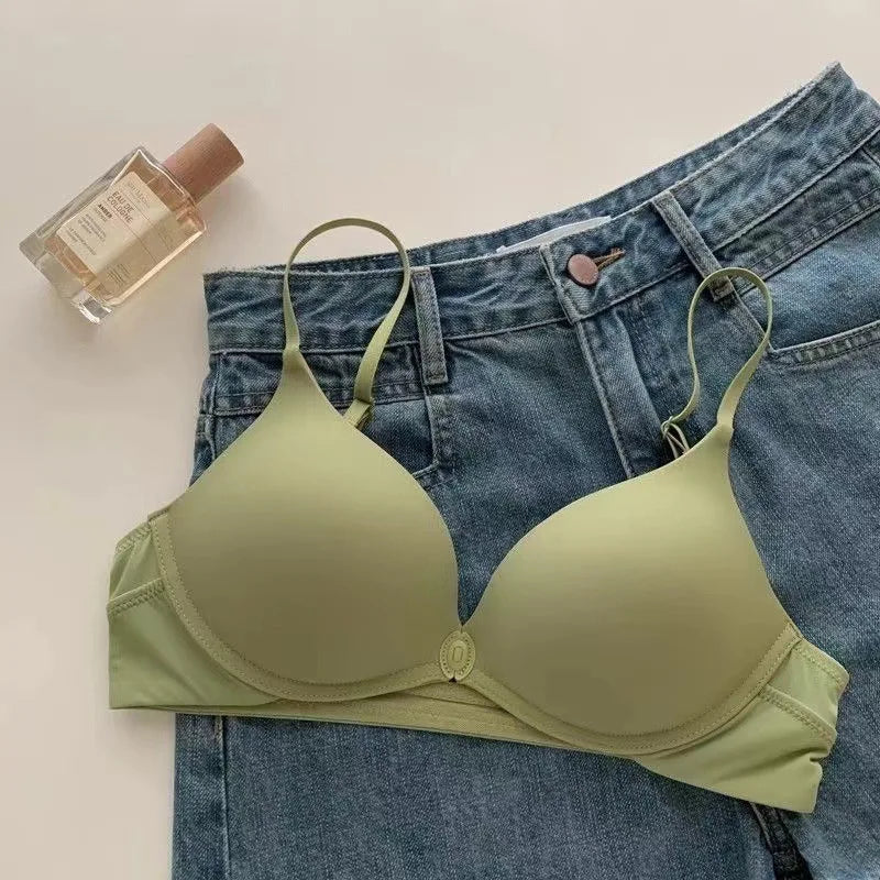 Women's Front Closure Push Up Bra U-Back Backless Seamless Wireless Ultra Thin Summer Bralette Small Bust Lift Detachable Straps