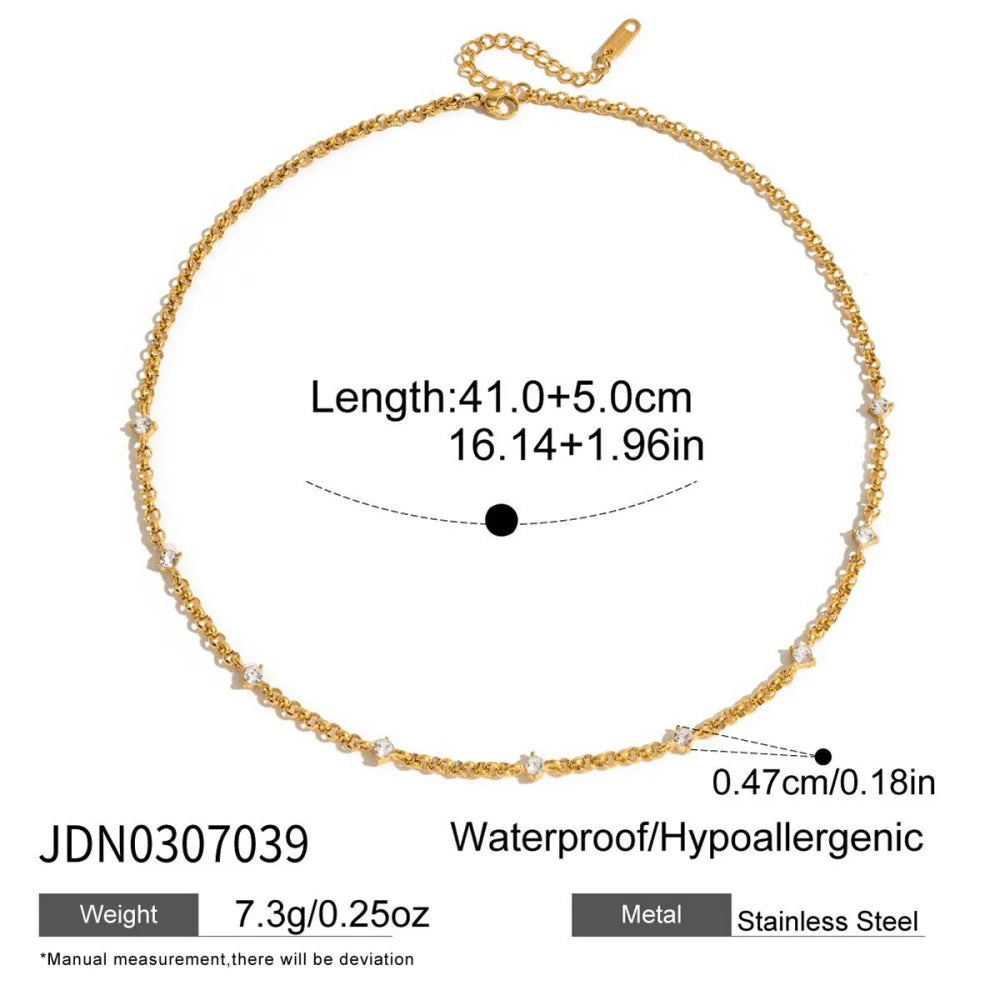 Youthway Delicate Cubic Zirconia Chain Necklace For Women Minimalist 18K Gold Plated Stainless Steel Necklace Fashion Jewelry