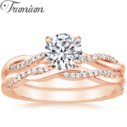 Trumium Luxury Bridal Set Engagement Ring Infinity 18k Gold Plated Cz Rose Copper rings for Women Wedding Bands