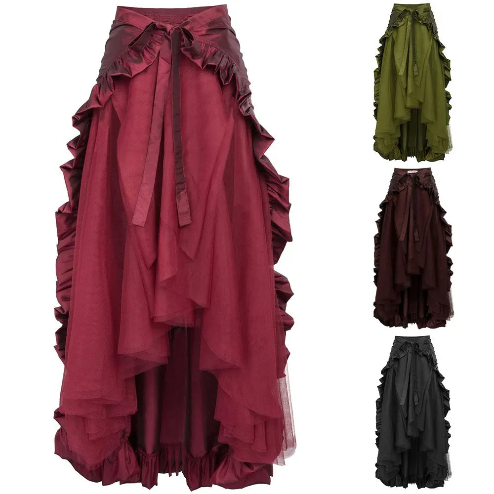 Medieval Bustle Dress Plus Size Women Steampunk Gothic Wrap Victorian Ruffled Pirate Dresses Half Body Skirts Cosplay Costumes