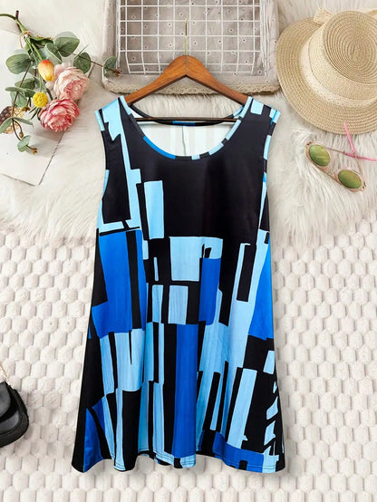 Plus Size Women's Round Neck Sleeveless Maxi Dress - Flowy Vacation Beach Dress, Boho Summer Sundress for Curvy Women
