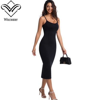 Wechery Plus Size Woman Clothing High Elasticity Abdominal Compression Slim Slip Dress Female Elegant Party Dresses