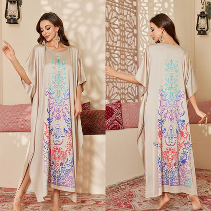 Plus Size Women Green Long Sleep Dress Nightgown Loose Casual Satin Home Clothes Bath Robe Gown Print Loungewear Nightwear ﻿