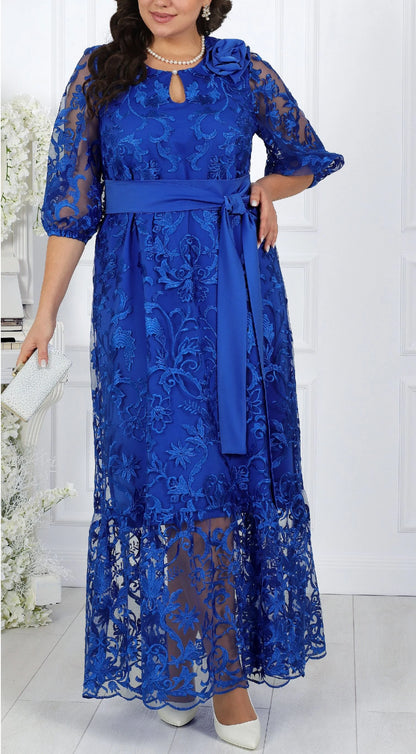 New Women's Elegant Lace Embroidery Cocktail Party Dresses Spring Plus Size Hollow Out Prom Gown Ladies Slim Formal Maxi Dress