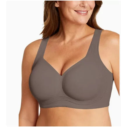Women's Plus Size Seamless Jelly Soft Support Bra Leopard Print Wire-Free Full Cup Thin Bra Breathable Push Up Bra Large Bust