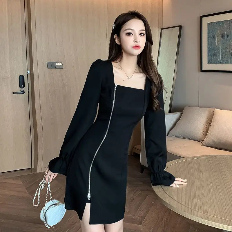 Plus Size Dresses For Women Casual Youth On Sale Clearance Korean Style Elegant Party Luxury Hot Woman Long Sleeve Dress Zipper