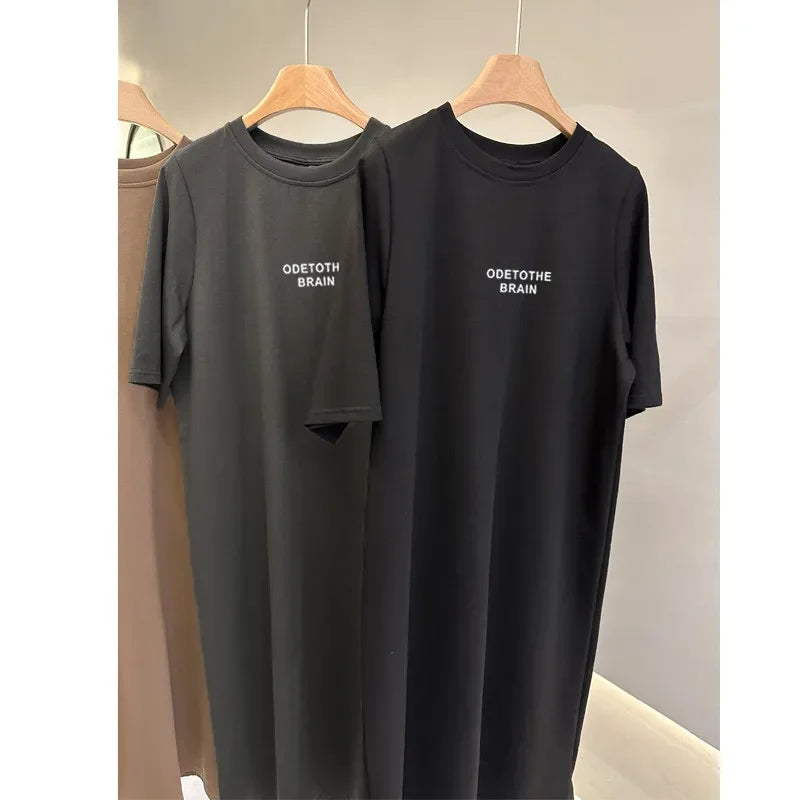 Plus Size Loose Short Sleeved Round Neck Dress Women 2025 Summer New Printed Dress